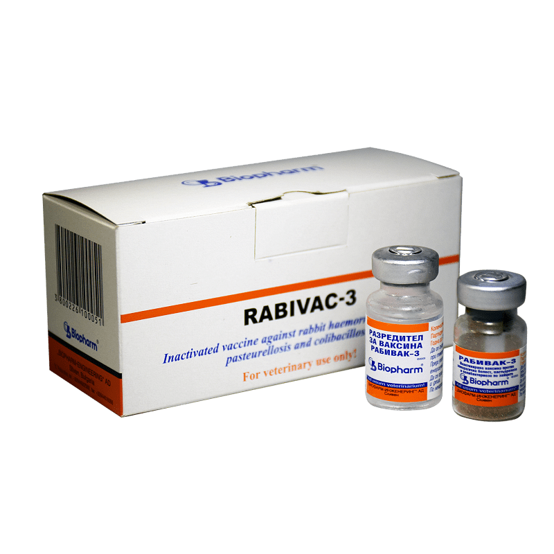 RABIVAC 3 / RHD, PASTEURELLOSIS, COLIBACILLOSIS / 100 DOSES